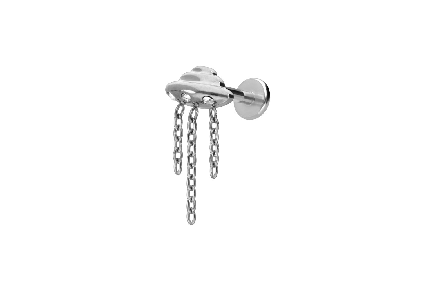 Titan Labret Piercing mit Innengewinde UFO + KETTE + KRISTALLE